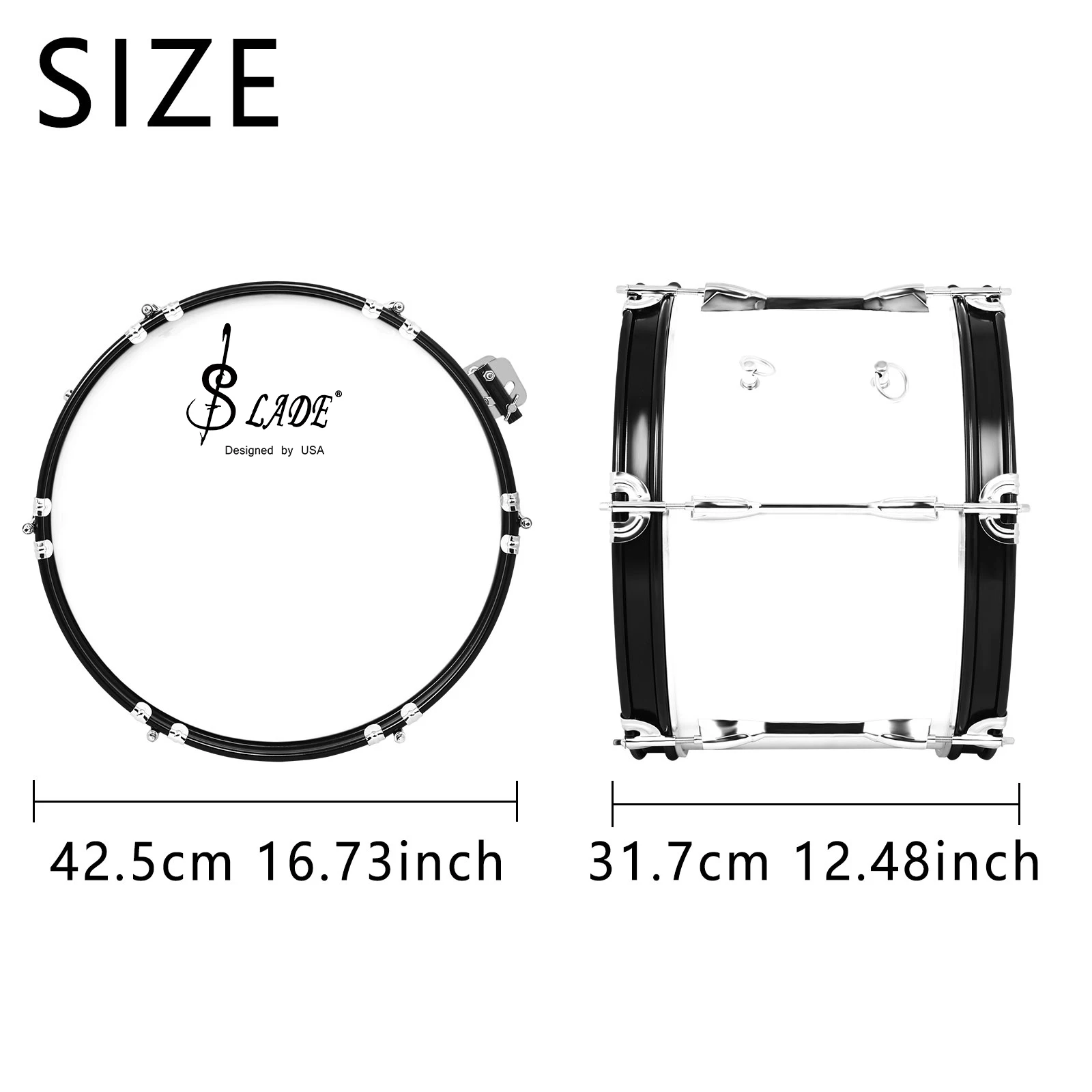 SLADE 16x12 Inch Snare Drum Set Professional Percussion Instruments Back-rack Drum with Drumsticks Strap for Drum Lovers