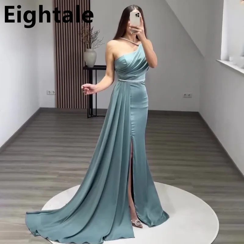 

Eightale Beaded One Shouder Mermaid Evening Dress Side Split Pleated Formal Prom Party Gown Celebrity Dress Vestidos de gala