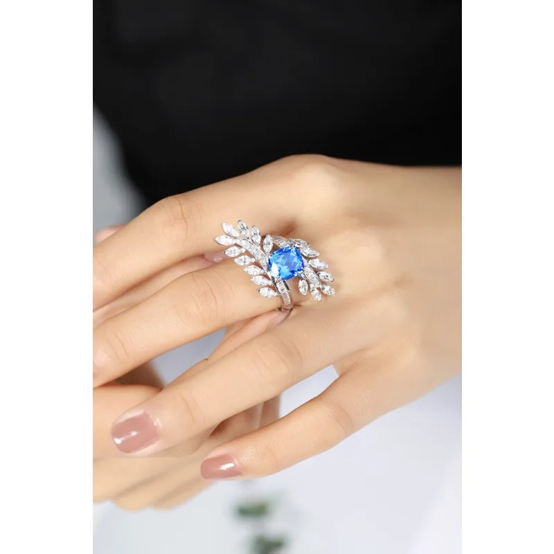 Imagem -04 - Ruihe Cobalto Safira Anel de Pedras Preciosas para as Mulheres 3.25ct Laboratório Anel Crescido Moda Personalizada Jóias Presente da Menina Novo 925 Prata