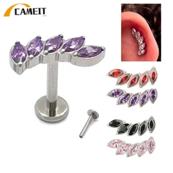 G23 Titanium EAR PIERC Marquise 5 Gem Curved CZ Paved Top Ear Studs Labret Lip Stud helix Earrings Fashion Body Piercing Jewelry