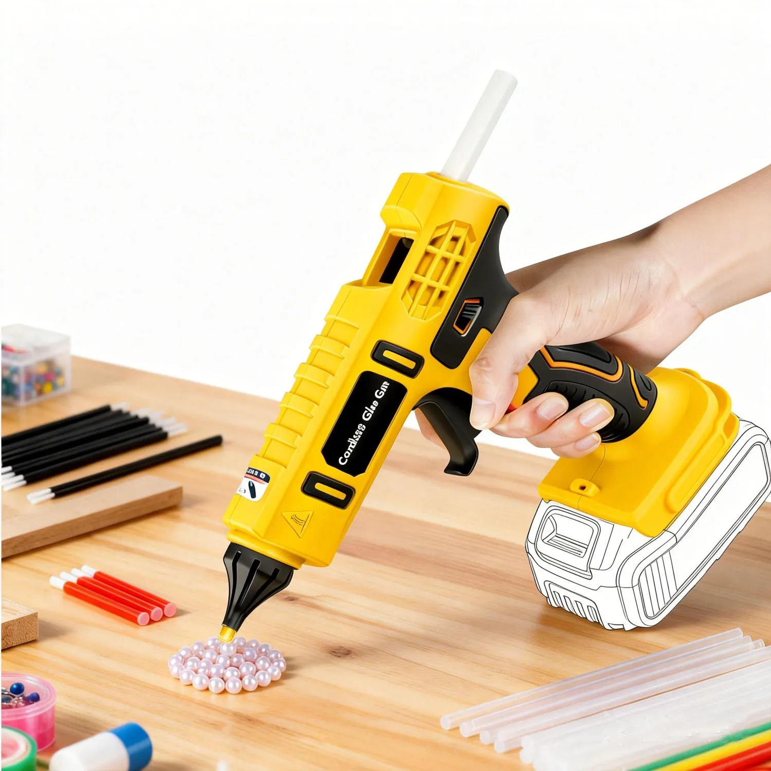 

100W Cordless Hot Glue Gun for DeWalt 20V Battery (No Battery)&12 x 11mm Silicone Sticks Fast Heating Full Size Wireless Gun