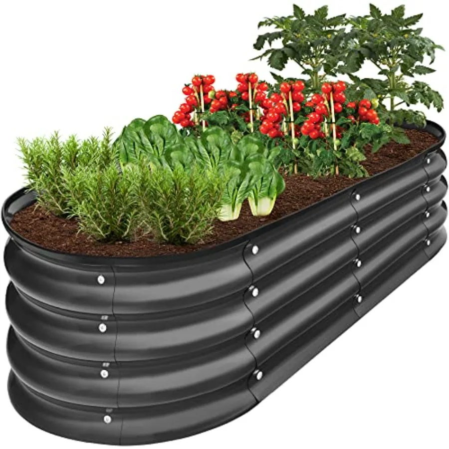 

4x2x1ft Outdoor Metal Raised Garden Bed Oval Deep Root Planter Box for Vegetables Flowers Herbs and Succulents w/ 51 Gallon Cap