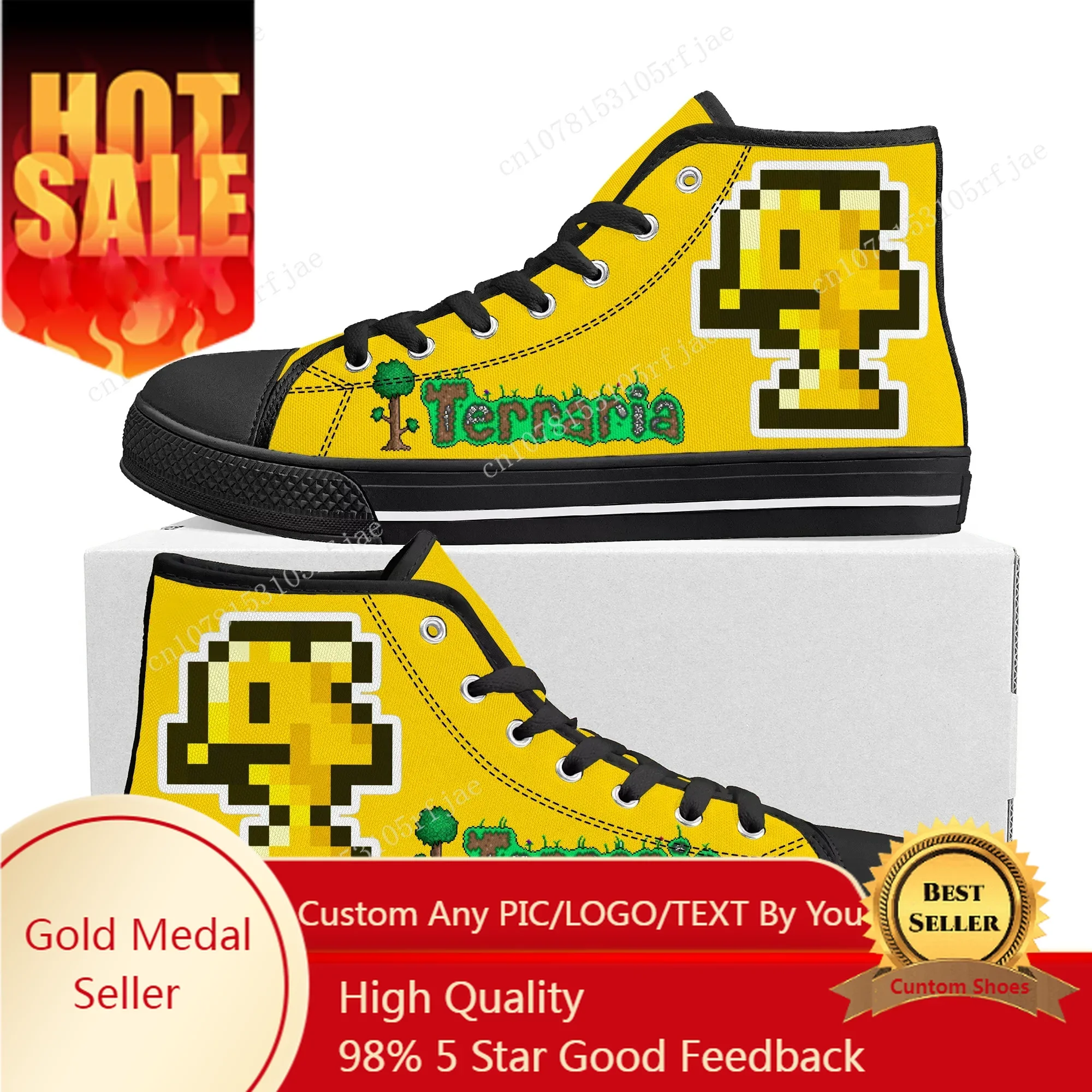 

Terraria High Top Sneakers Hot Cartoon Game Mens Womens Teenager High Quality Canvas Fashion Sneaker Custom Built Couple Shoes