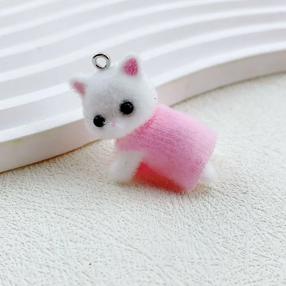 Creative Cartoon Dress Cat Pendant Cute 3D DIY Crafts Flocking Animal Cat Hairy Toy Miniature Dolls Keychain Men Women