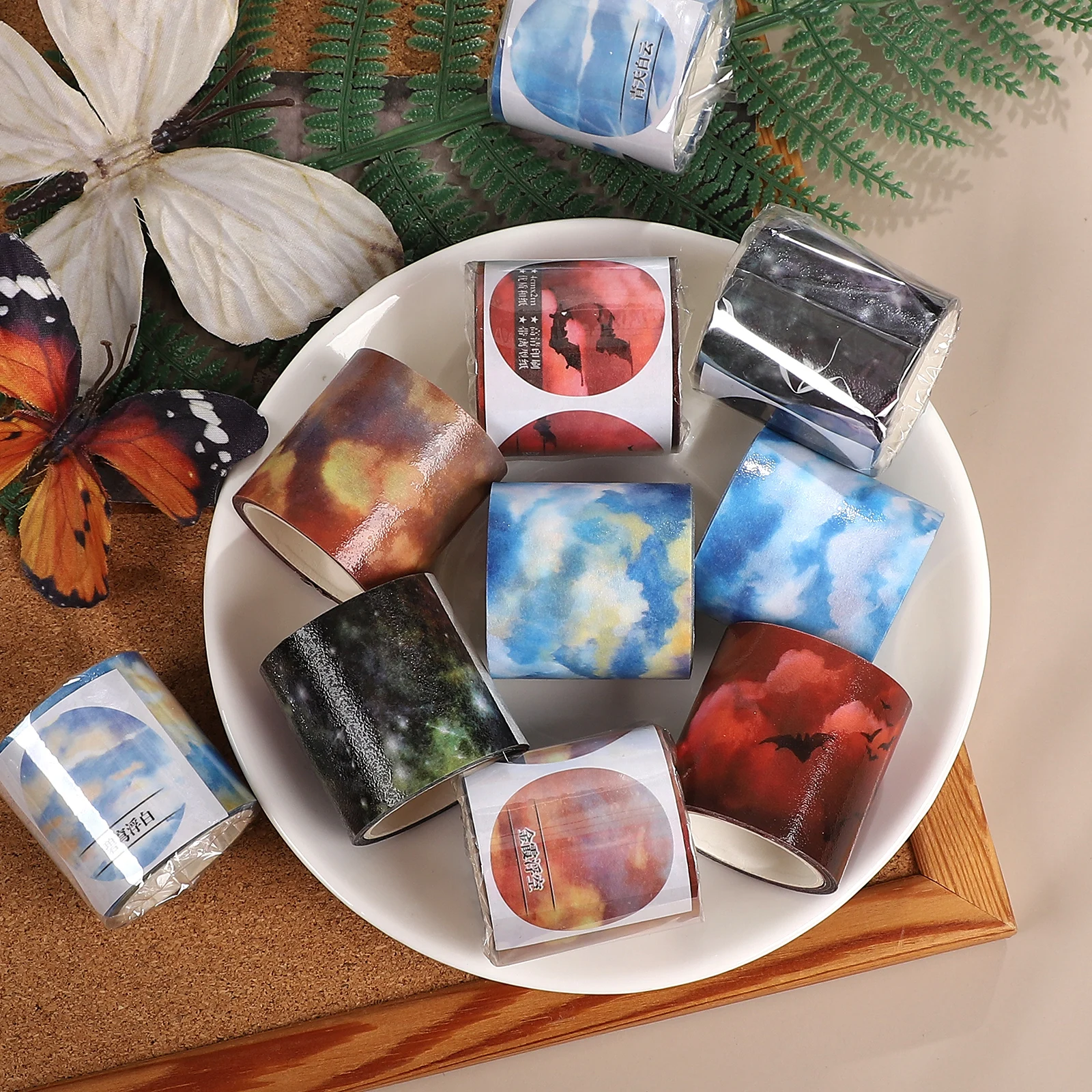 40mm*200cm Vintage Cloud Starry Sky Landscape PET Tape Creative DIY Journal Material Collage Scrapbooking Stationery