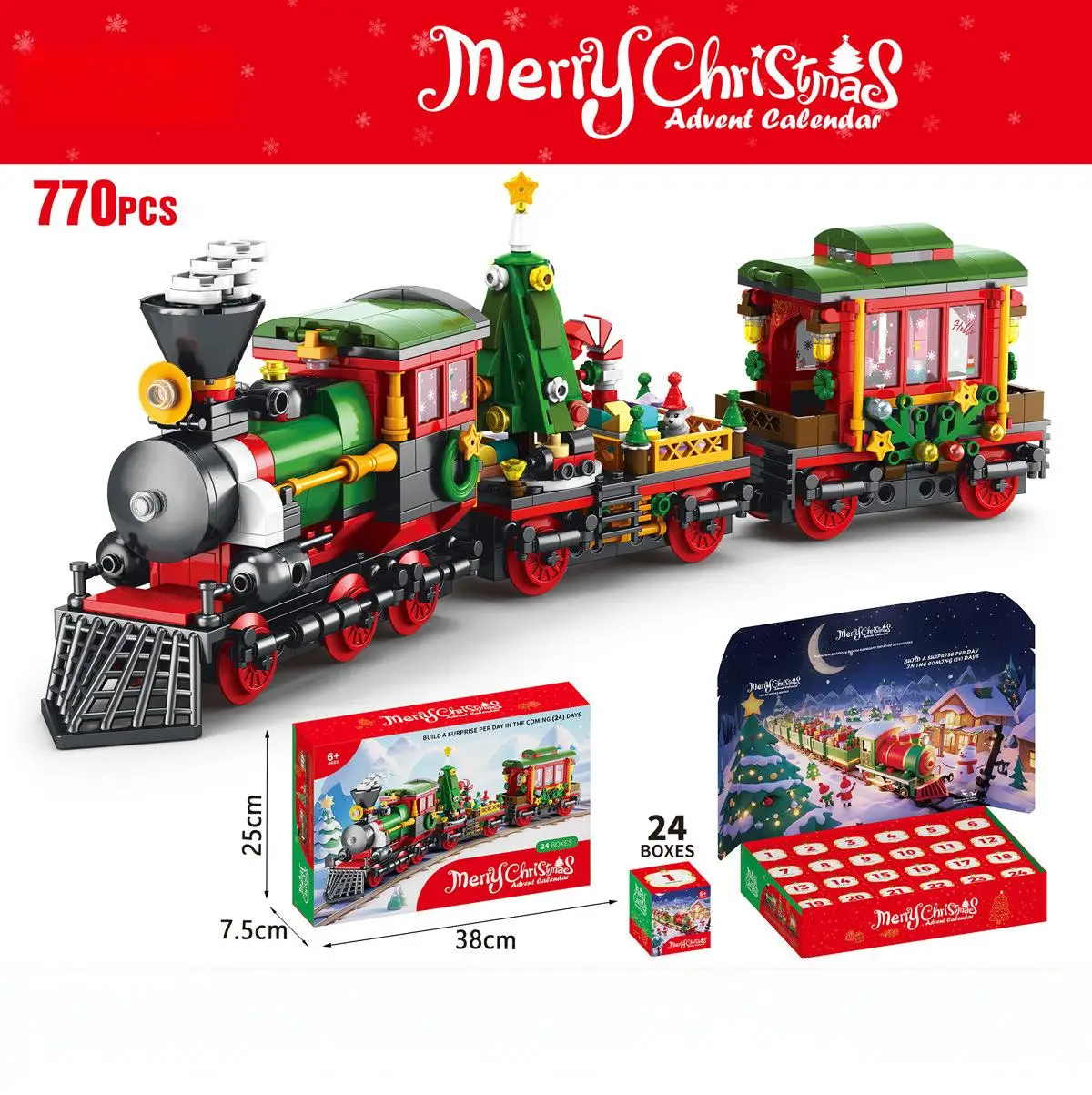 

OUZEY Christmas Countdown Calendar Building Set - 24 Days Santa Train Model, DIY Holiday Decor for Adults & Teens 14+
