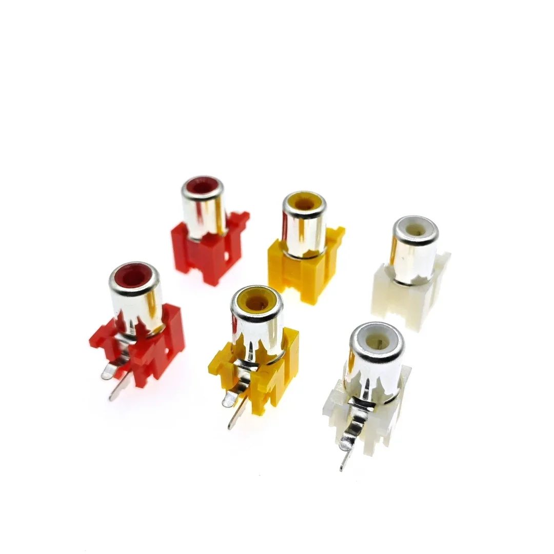 10PCS AV-8.4-5 2x Holes 2Pins RCA Sockets 90Degree Audio Video Connecctors Jacks Yellow White Red