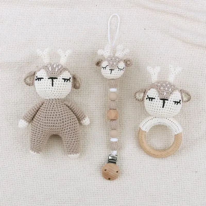 Neutrale Fopspeen Clip Fopspeenhouder Baby Bijtring Ringen Baby Gehaakte Herten L8RB