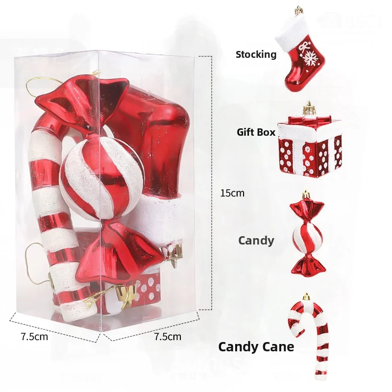 Christmas Candy Crutch Gift Box Boots Four-Piece Set Pendant Christmas Tree Decoration Props Cross-Border Wholesale