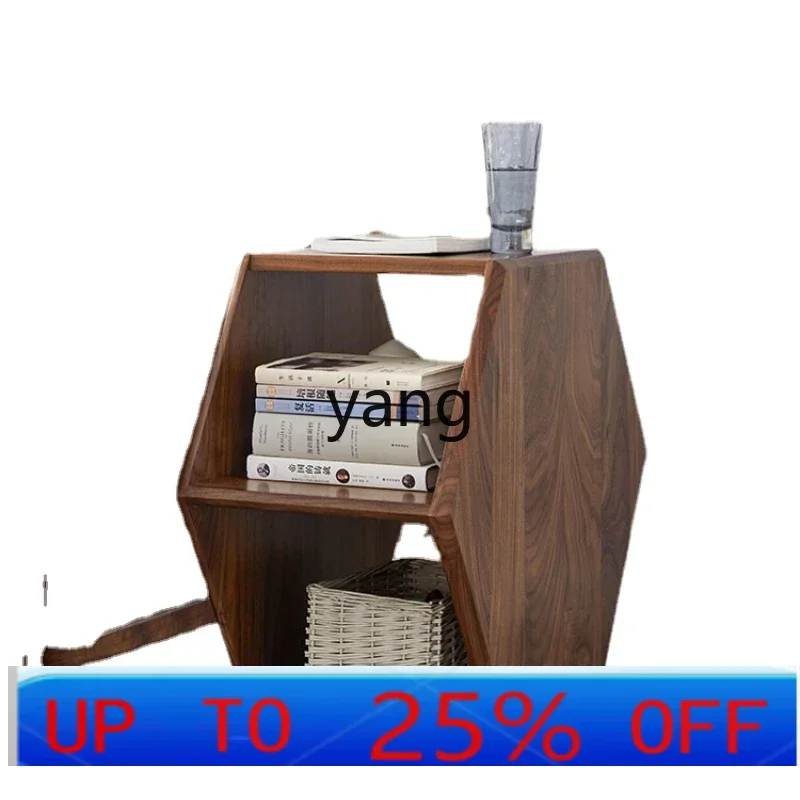 

LMM Black Walnut Simple Solid Wood Corner Table Living Room Creative Polygon Coffee Table Side Table
