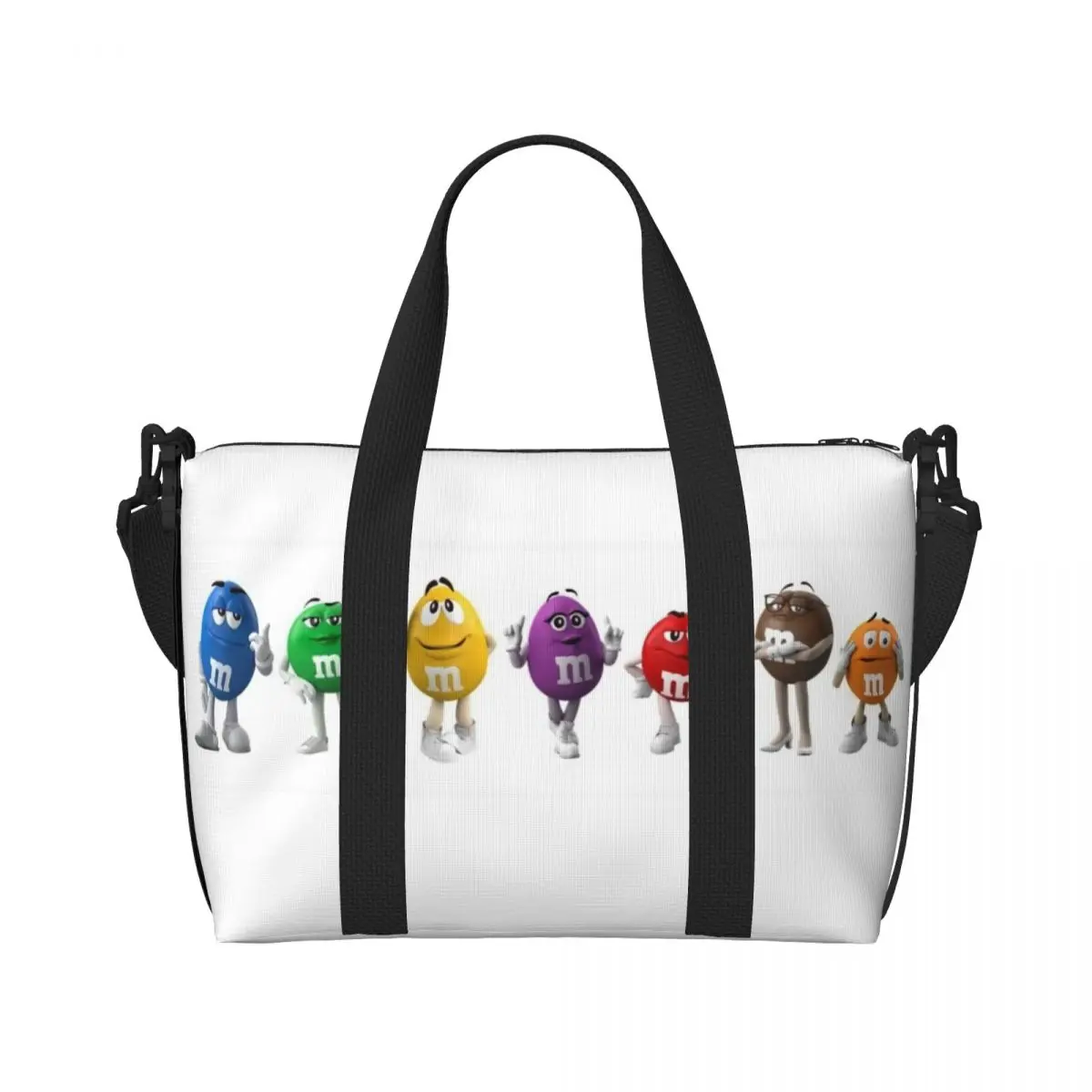 Custom Funny MM Candy Beach Tote Bag Women Extra Large Gym Carry On Chocolate Candy Travel Shopping Bags