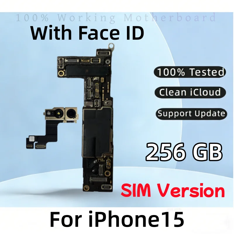 完全テスト済みの本物のiPhone 15マザーボード、ロック解除済み、Face
