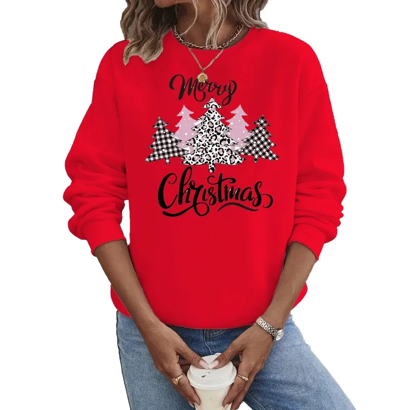 Crew-neck Hoodie United States Christmas Long-sleeved Hot Christmas Tree Letters Casual Sweatshirts Sweatshirt  Tops Sweatshirt