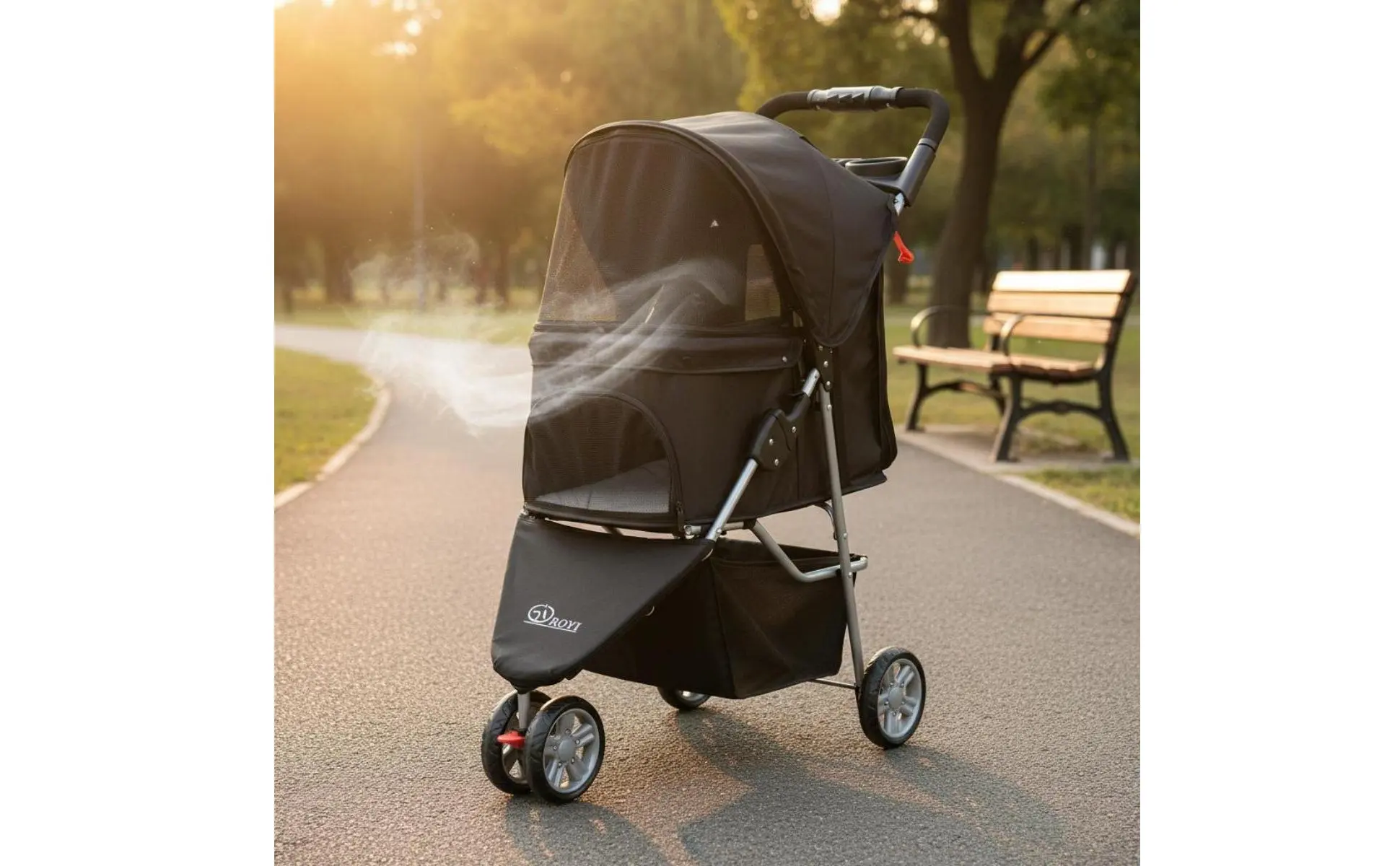 3-Wheel Pet Pet Carriage Foldable Folding Dog Pet Carriage Lightweight Cat Carrier Breathable Mesh Single-Button Fold