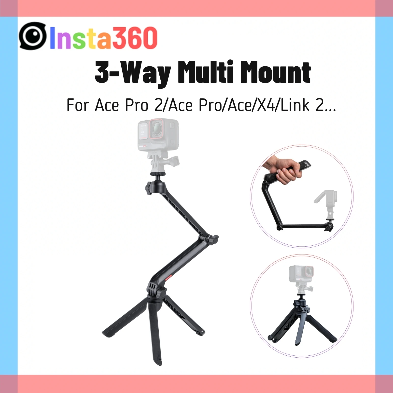 Insta360 Multi Mount 3-way Grip Selfie Stick Tripod Magic Arm Ball Joint Mantis Mode For ONE RS ACE & ACE PRO 2 Link 2 Accessory