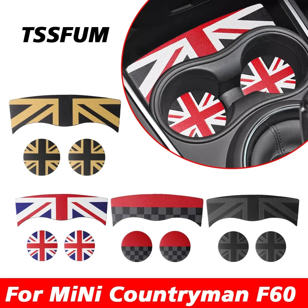 Union Jack Leather Car Cup Cushion Storage Groove Coaster Auto Non-slip Mat Pad For Mini Cooper S JCW F60 Countryman Accessories