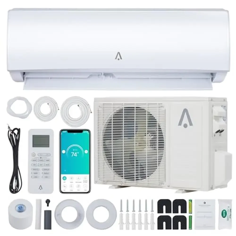 Smart Mini Split Air Conditioner 9000 BTU Energy Saving Inverter Compressor WiFi Enabled Cooling Heating System Auto Clean