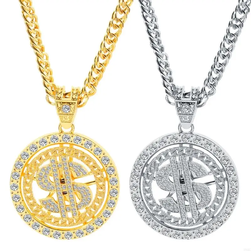 39BC Dollar Sign Necklaces Money Chain 90s Hip Hop Rotatable Dollar Necklace for Men