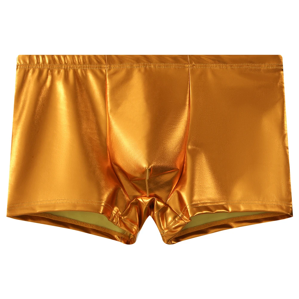 Mens Boxer Briefs Shorts Nightclub Underwear Comfortable Bulge Pouch Trunks Shiny Imitation Leather Boxershorts Man
