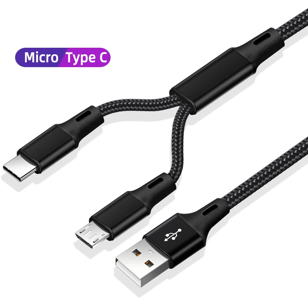 New 2 in 1 Micro USB Type C Charging Cable Portable Dual Charging Mobile Phone USB Cable Android Mobile Power Bank Fast Charging