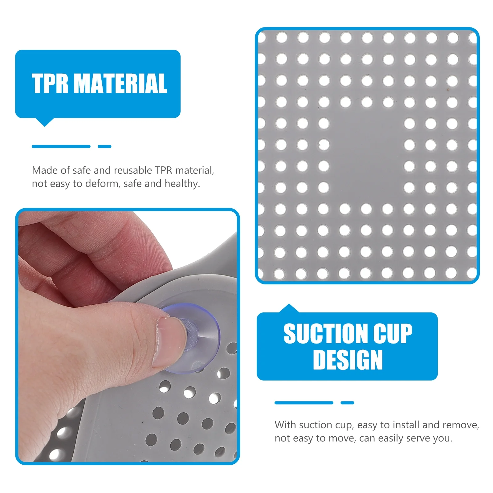 3 قطعة غطاء للصرف المضاد للانسداد مربع بالوعة تصفية للمطبخ الحمام الطابق حوض الاستخدام Tpr قابلة لإعادة الاستخدام الماسك الشعر مع كوب الشفط