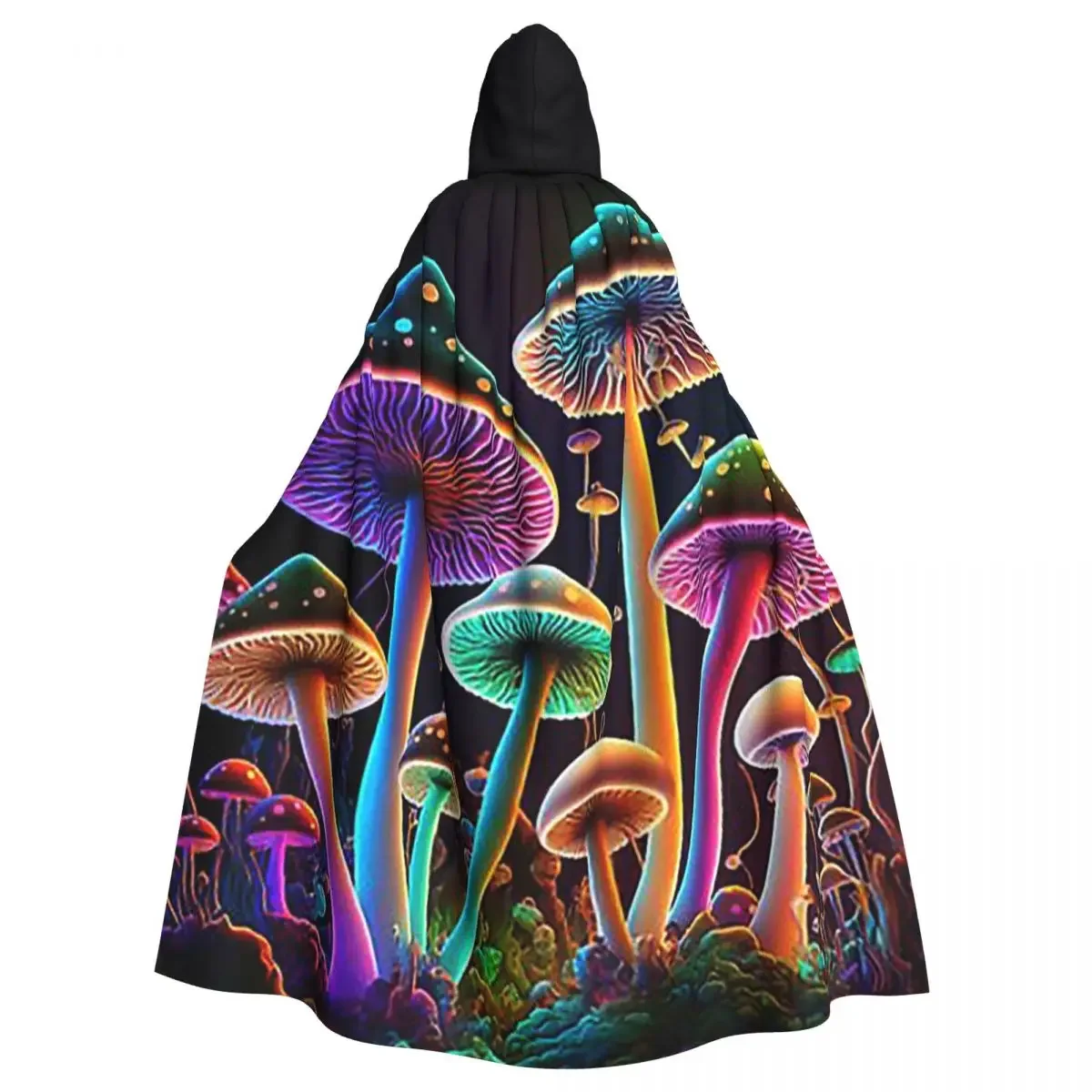 Glowing Psychedelic Mushrooms Trippy Mushroom Hooded Cloak Witch Medieval Costume Halloween Cosplay Costume