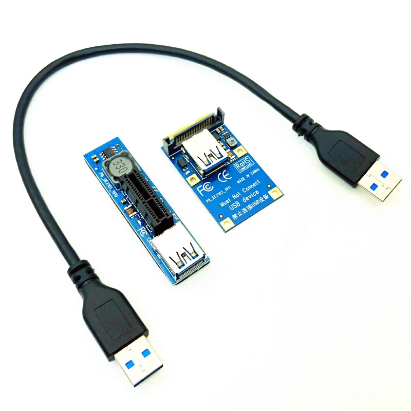 PCI-E Riser Mini PCIE to PCI-E X1 Extension Port Adapter Riser Card SATA Power Connector with 30cm USB Extension Cable Extender