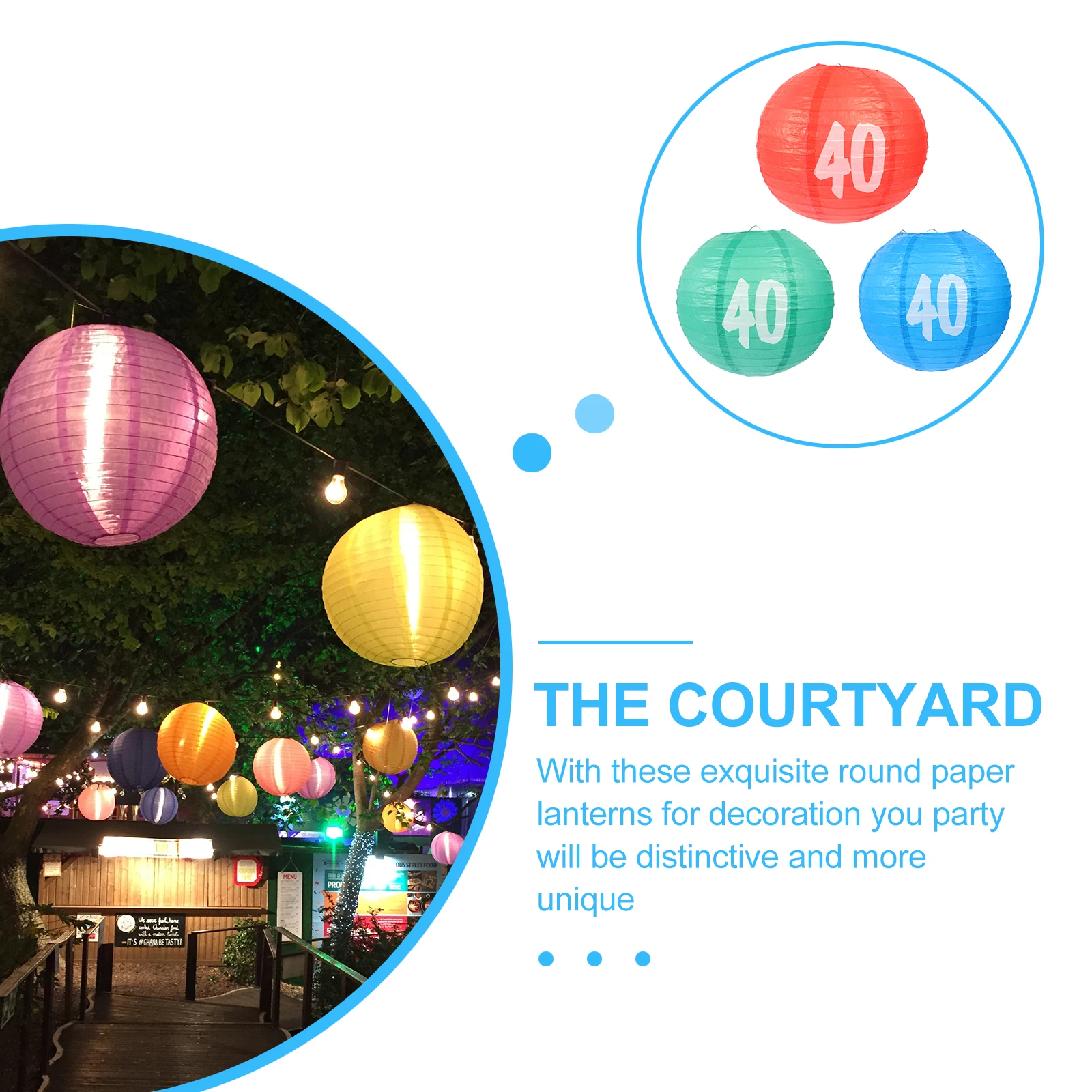 

3pcs Round Hanging Paper Lanterns Decorative Chinese Birthday Party 40Th Decorations Colorful Portable Lightweight Round Hanging