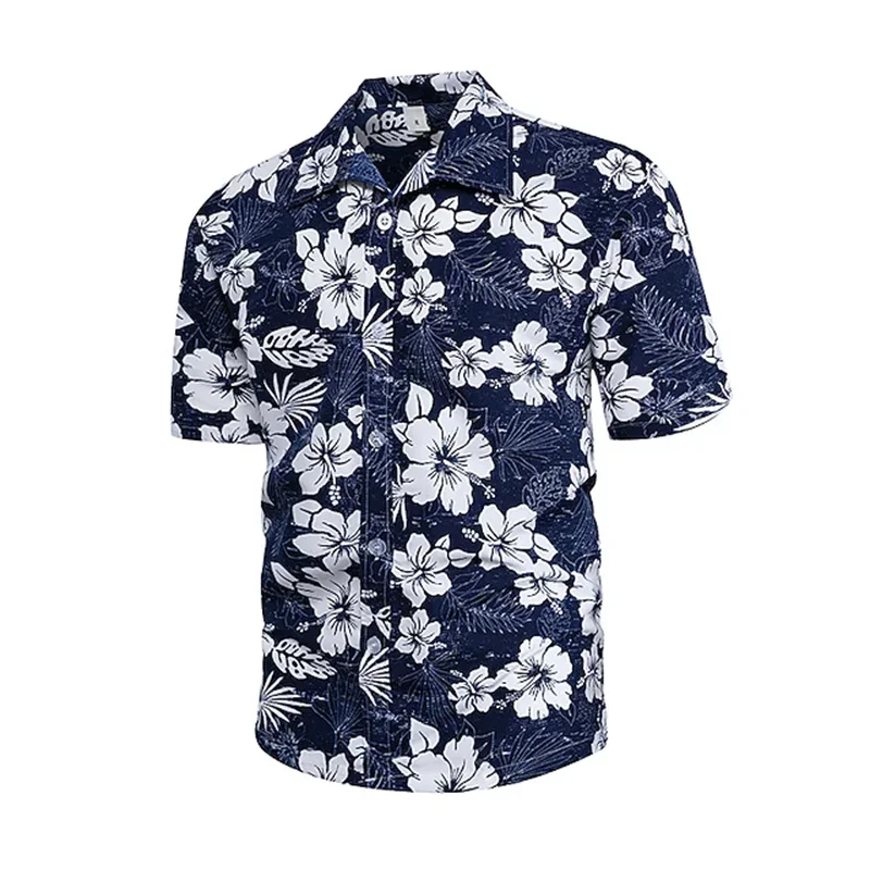 2023 loose breathable 3D printing men's shirt Hawaiian shirt button summer shirt beach blue/white short sleeve oversized 5XL