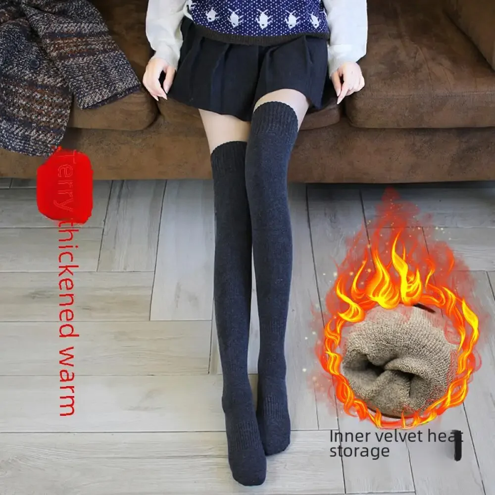 Plush Terry Long Knee Socks Female Fall Winter Japan Korea Style Tall Velvet Calf Cozy Stockings Youth2024 New Thick Warm Socks