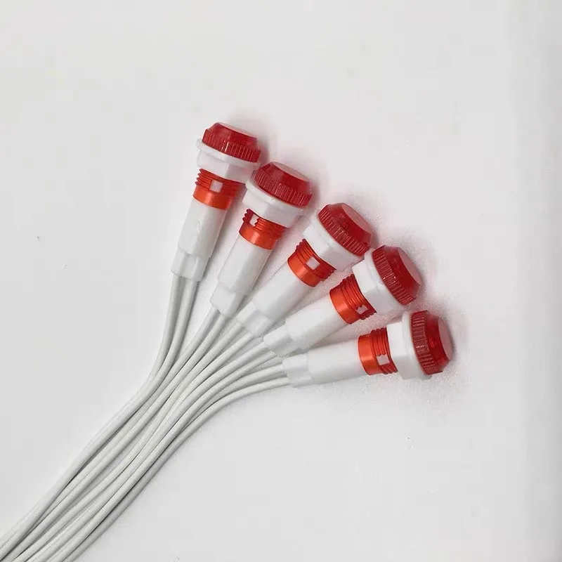 10 szt. Lampki sygnalizacyjne neonowe AC 220V, czerwone, zielone, żółte, z kablem o długości 7,7 cala, 10 mm XDN1-C