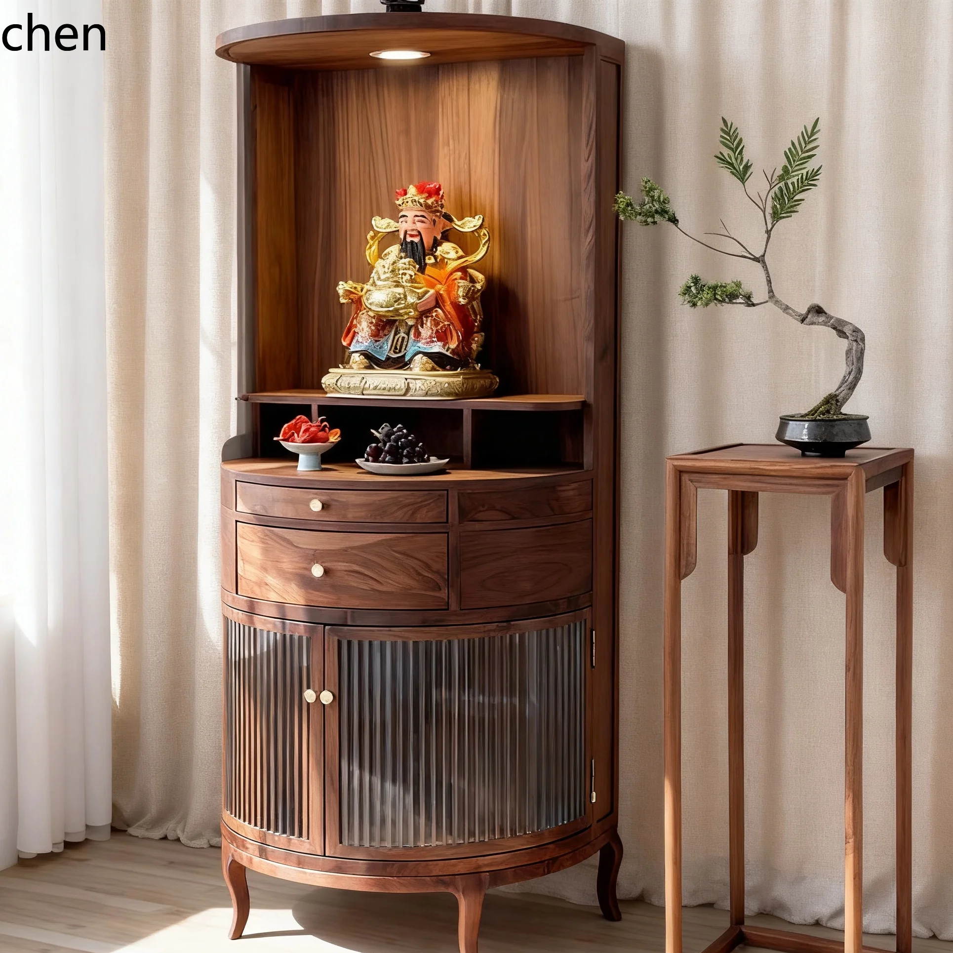 YFY  buddhist niche zen black walnut incense table god of wealth for home solid wood guanyin bodhisattva altar altar