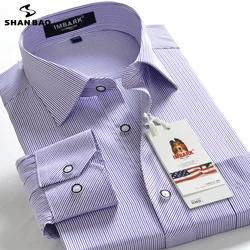 SHAN BAO oversized men's brand clothing business gentleman casual loose long-sleeved shirt autumn new elegant striped shirt 6818