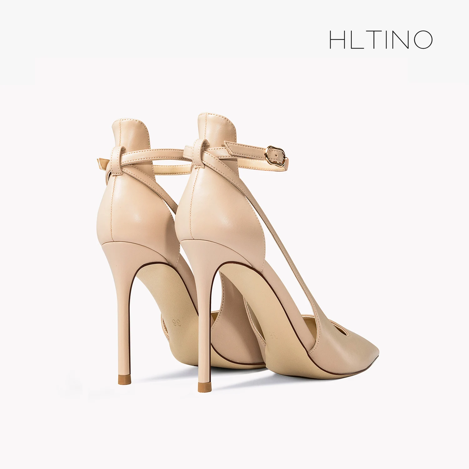 HLTINO New Nude Comfortable Sandals Side Open Summer Shoes Cover Toe Women High Heels with Matte Finish Genuine Leather Pumps