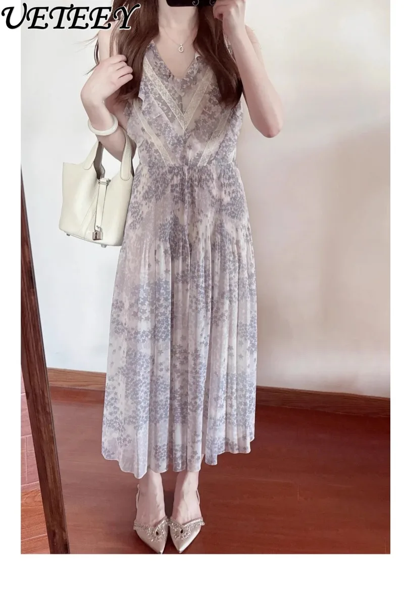 اليابانية 2025 صيف جديد الحلو الفتيات الدانتيل الربط فستان بفتحة عنق على شكل v أنيقة عالية الخصر منتصف طول فساتين مُزينة بطباعة للنساء