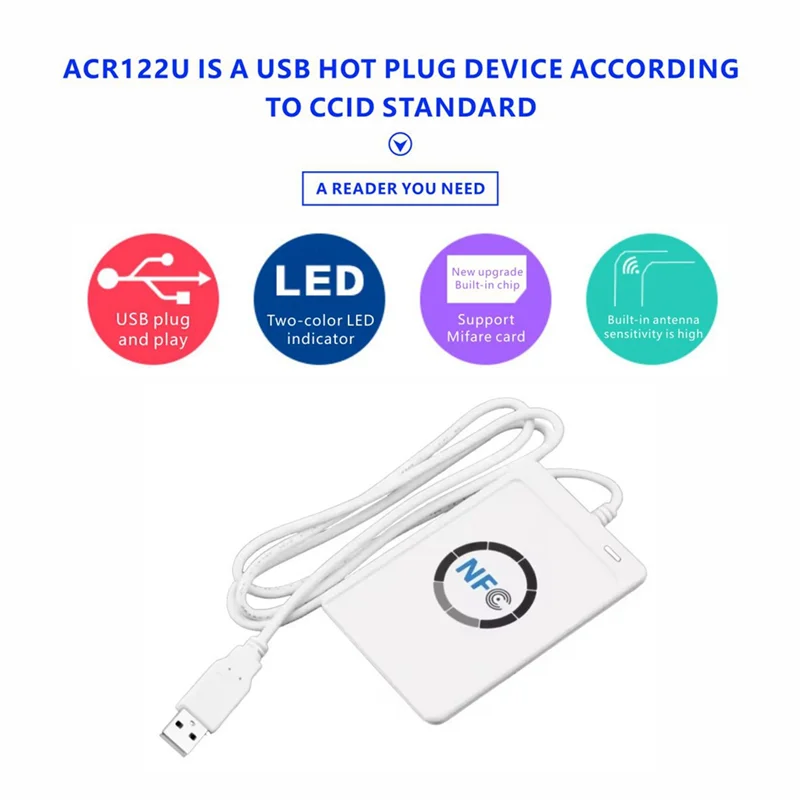

AA60-ACR122U RFID IC Устройство чтения смарт-карт Дубликатор + 5XCUID Устройство записи карт Копировальный аппарат Записываемый клон 13,56 МГц ID IC Копировальный аппарат для карт