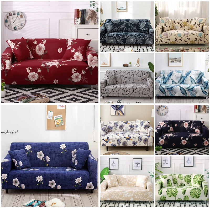 Floral Printing Elastic Slipcovers Stretch Sofa Covers for Living Room Corner Couch Cover Sectional Cushion Cover 1/2/3/4 Seat