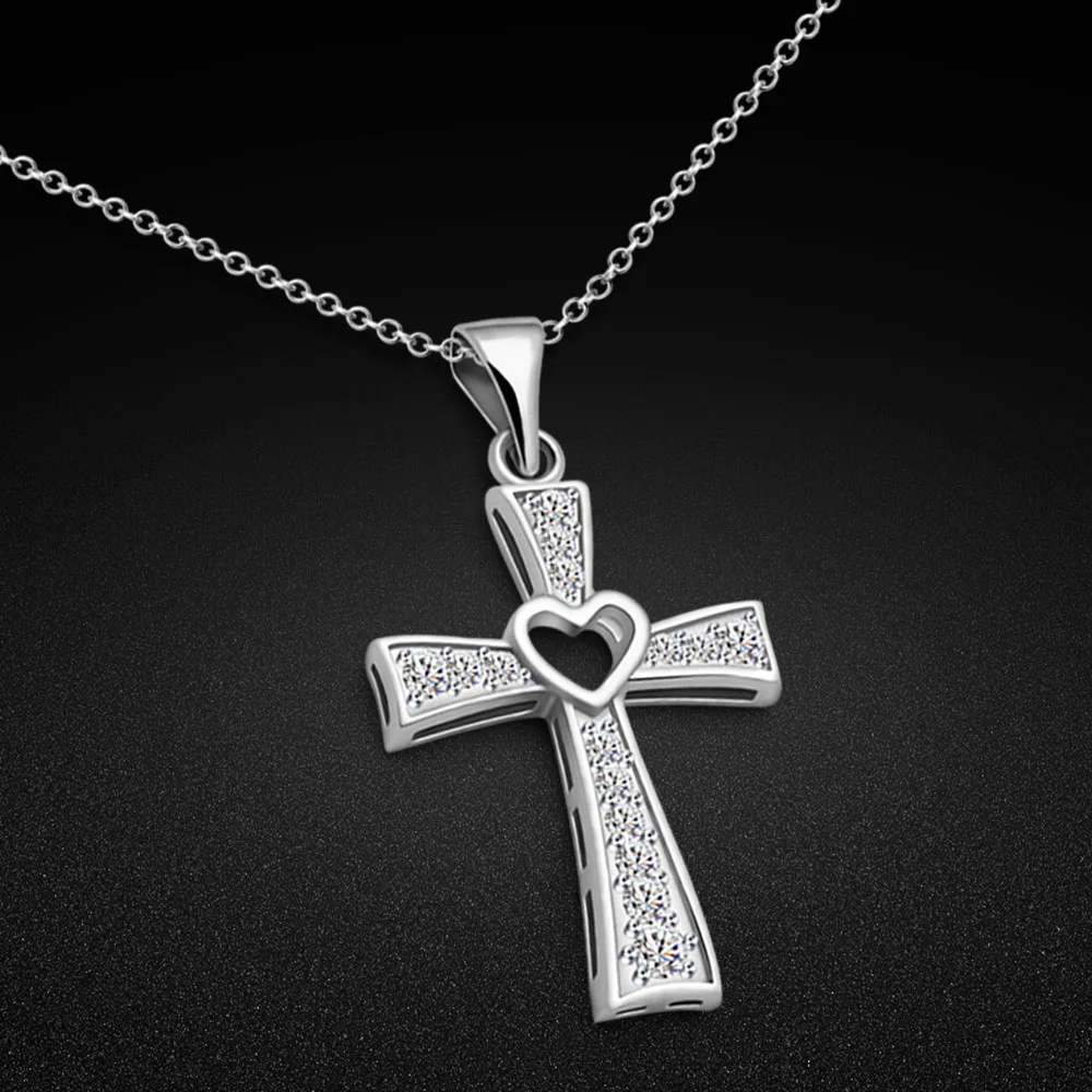 Korean Fashion Zircon 925 Sterling Silver Cross Pendant Necklace For Women Personality Simple Design Choker Necklaces Jewelry