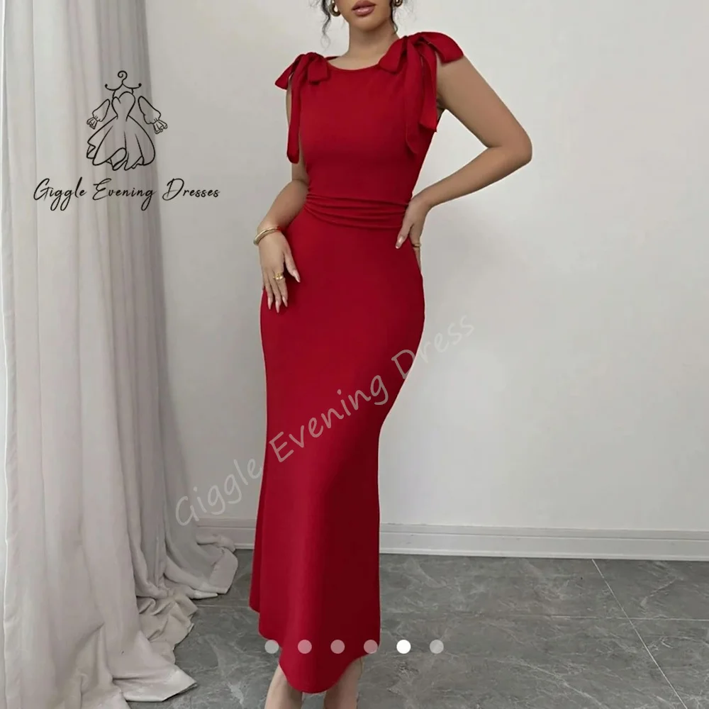 

Giggle O-neck Bow Backless Sleeveless Ankle Length Elegant and Pretty Women Wedding Dresses Mermaid Bride Dresses