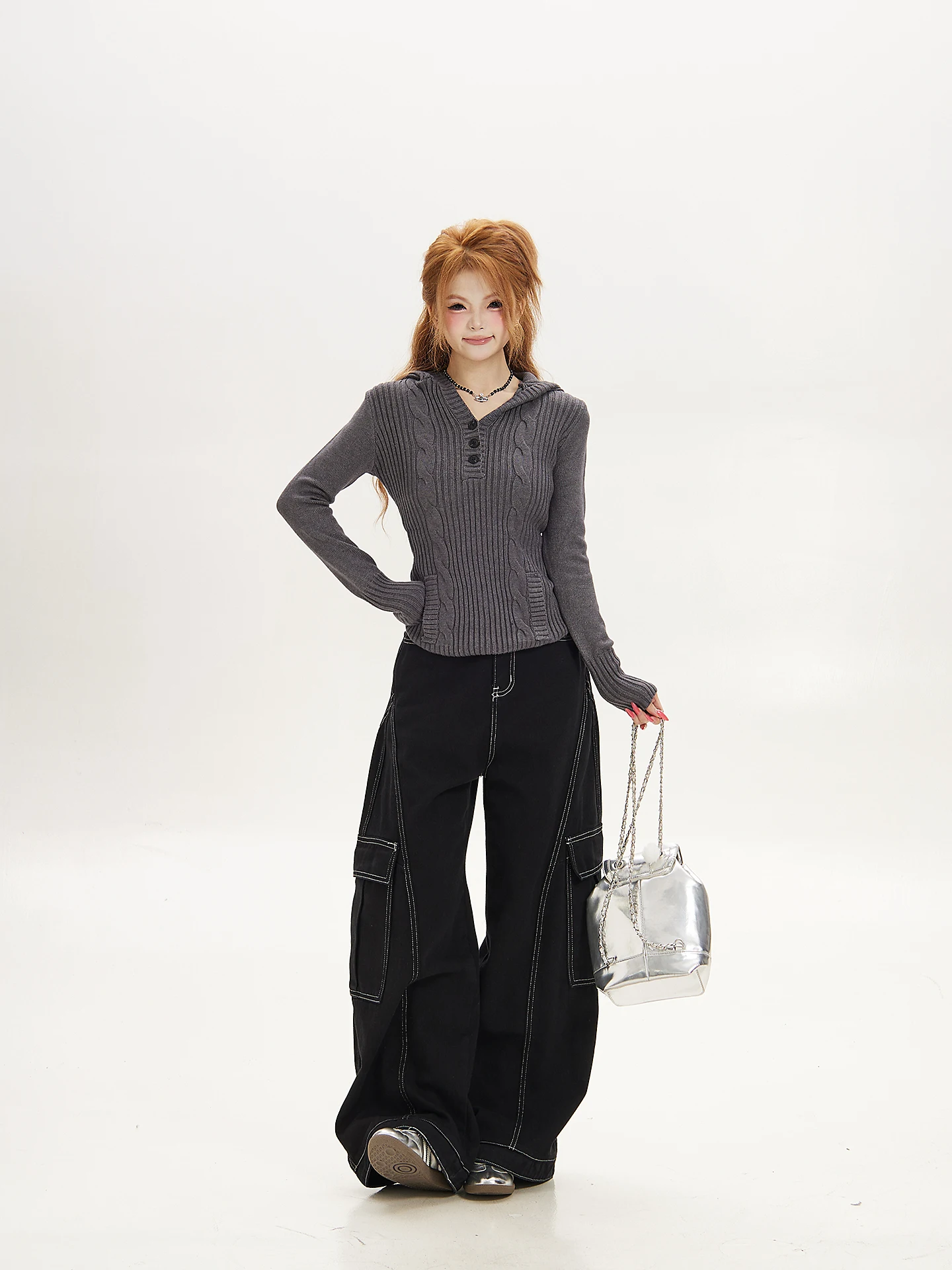 American Retro Ant Knitted Sweater Women's Autumn Hot Girl Design Slimming Twist Long Sleeve Hoodie Polyester Fiber Casual Wear