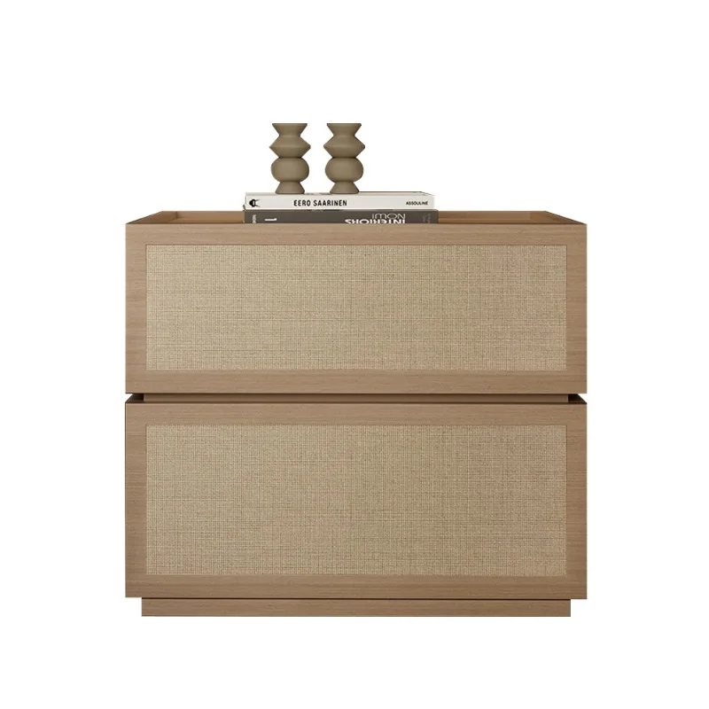 Nordic building block bedside table, Japanese-style rattan two-pump bedroom storage locker, modern simple linen noodle design