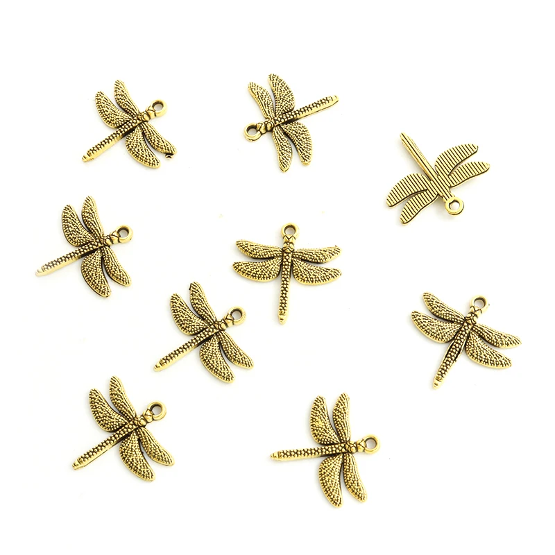 30pcs Alloy Dragonfly Charms Vintage Silver Gold Color Cute Insect Pendants For Jewelry Making Earrings Necklace DIY Accessories