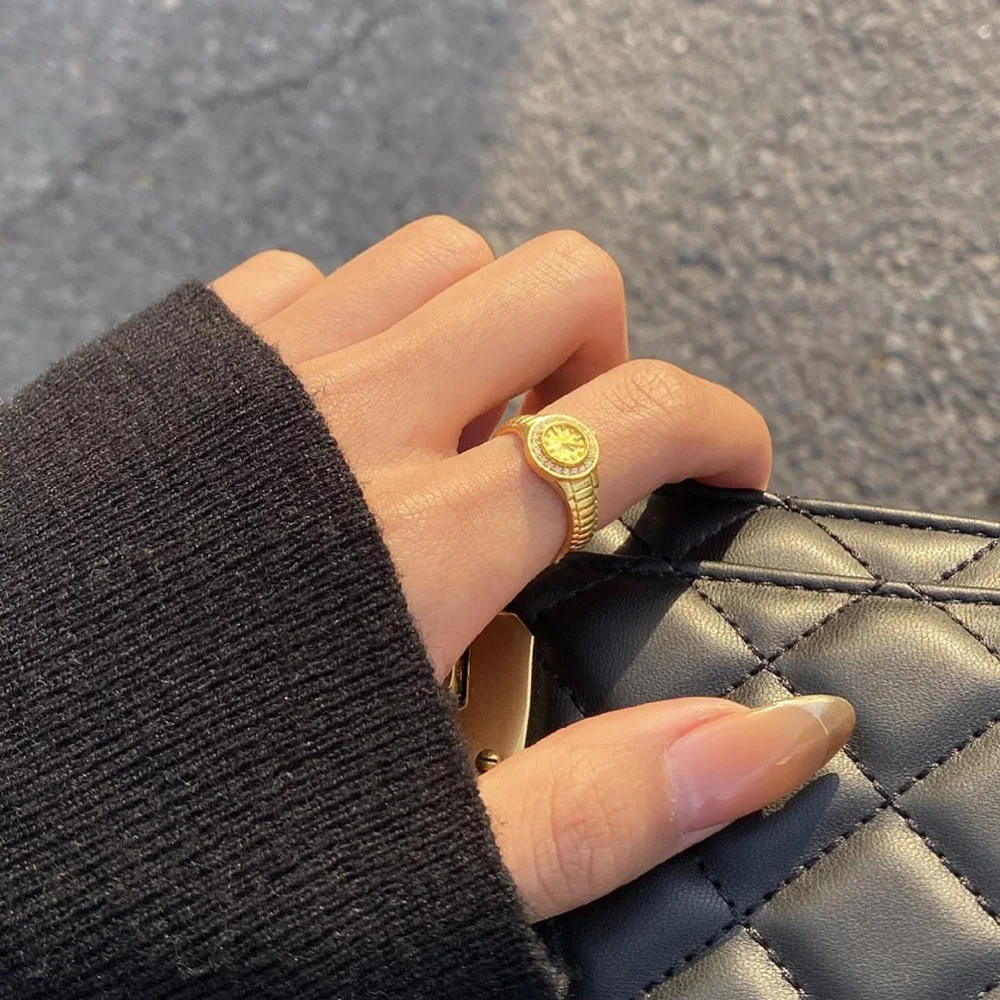 520 Watch Shape Ring for Women Gold Color Ins Design Adjustable Open Ring Zirconia Finger Jewelry Valentine's Day Gift  KDR001 image 6