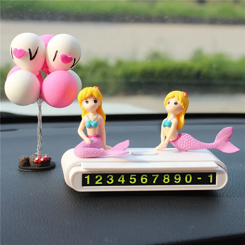 Car Interior Telephone Number Plate Anime Decor Couple Ornament Auto Pink Luminous Temporary Parking Card Dashboard Accessories