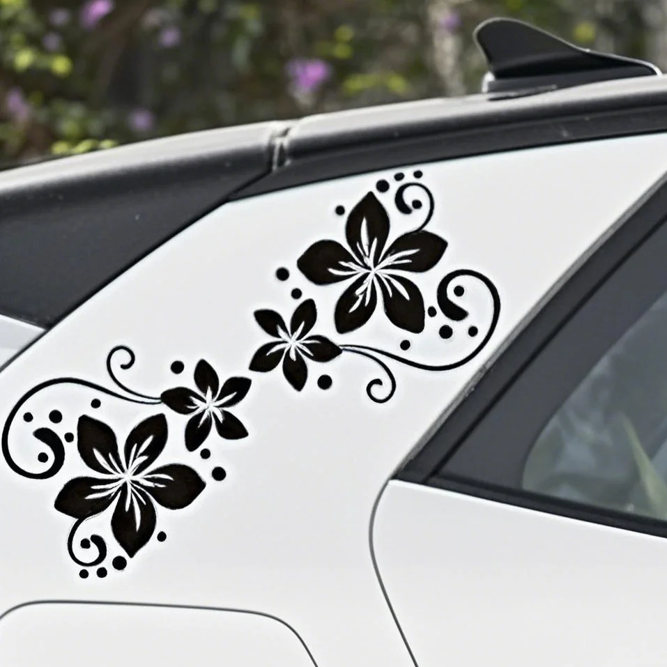 

Flower Pattern Vinyl Car Sticker, Gray/White/Black Decal for Windscreens, Bumpers & Hoods, Suitable for SUVs & Vehicles