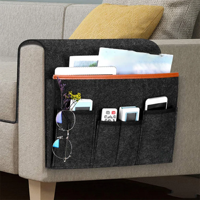 

Felt Bedside Storage Bag Bed Desk Hanging Bag Sofa TV Remote Control Hanging Case Couch Storage Organizer Bed Holder Pockets