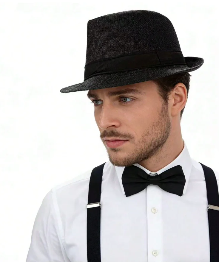 Kit Gangster Années 20 Homme – Chapeau Fedora, Nœud Papillon, Bretelles et Faux Cigare – photo 4