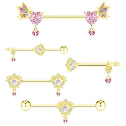 1Pc Angel Pink Wing Nipple Piercing Jewelry Stainless Steel Crystal Nipple Ring For Women Sexy Heart Flower Nipple Bars Piercin