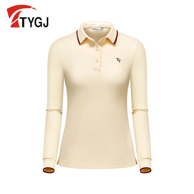 TTYGJ Autumn/Winter New Golf Long sleeved T-shirt Women's Edition with Velvet Warm Sports Long sleeved Collar Top Polo Shirt