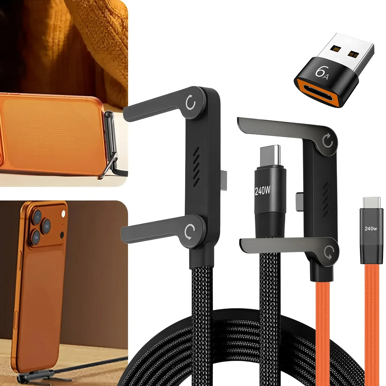 240W PD Fast Charging 2-in-1 Type-C Cable Multifunction Fold